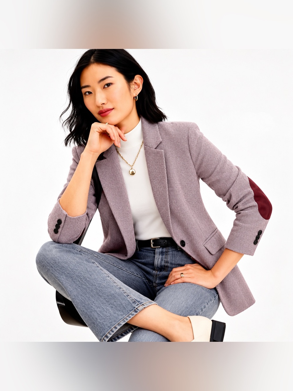 Loft Blazer Jacket Womens 12 Maroon Herringbone